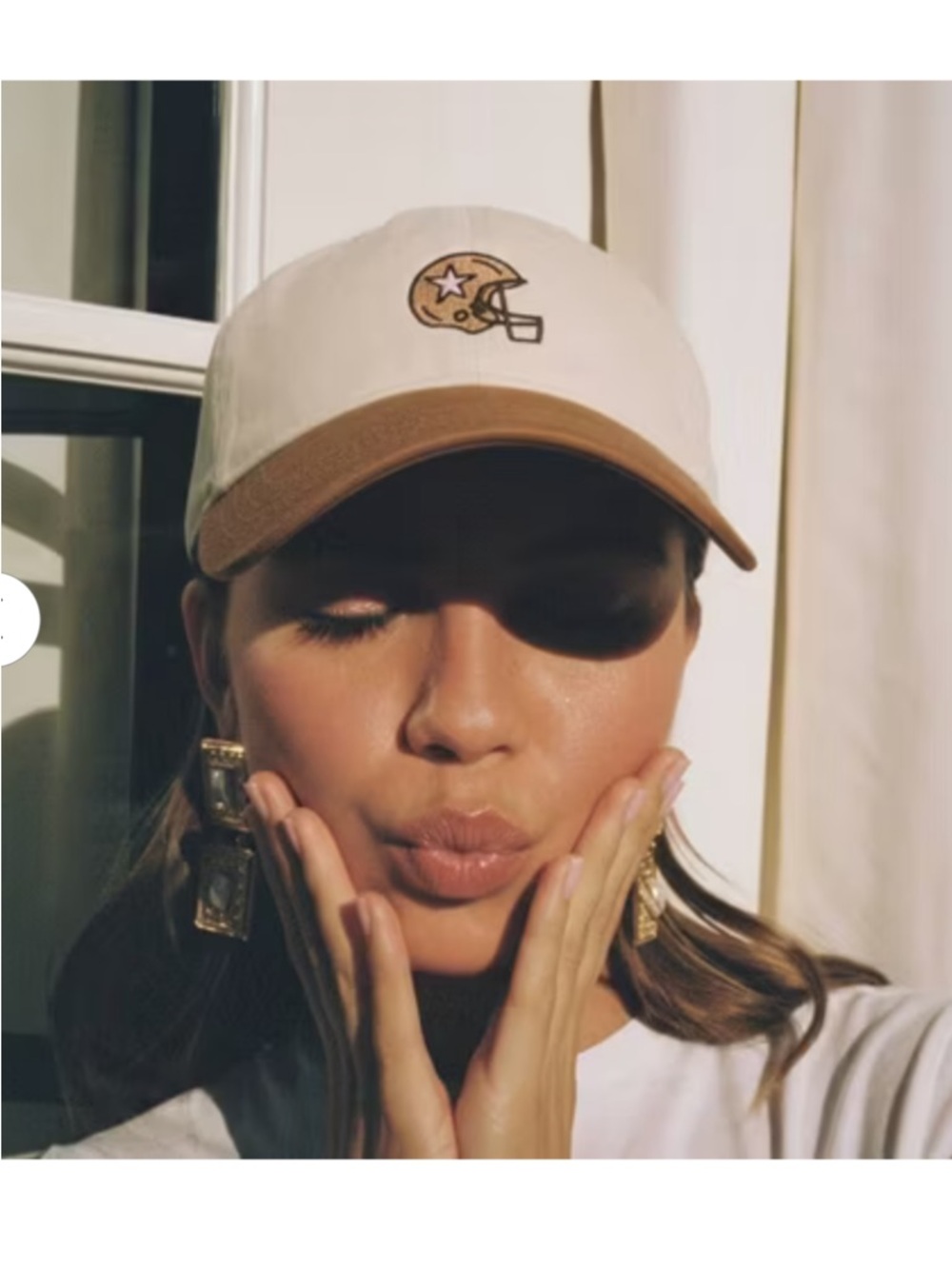 Two-Tone Cream and Rust Baseball Cap with Helmet Embroidery